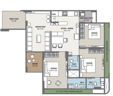 3 BHK floor plan
