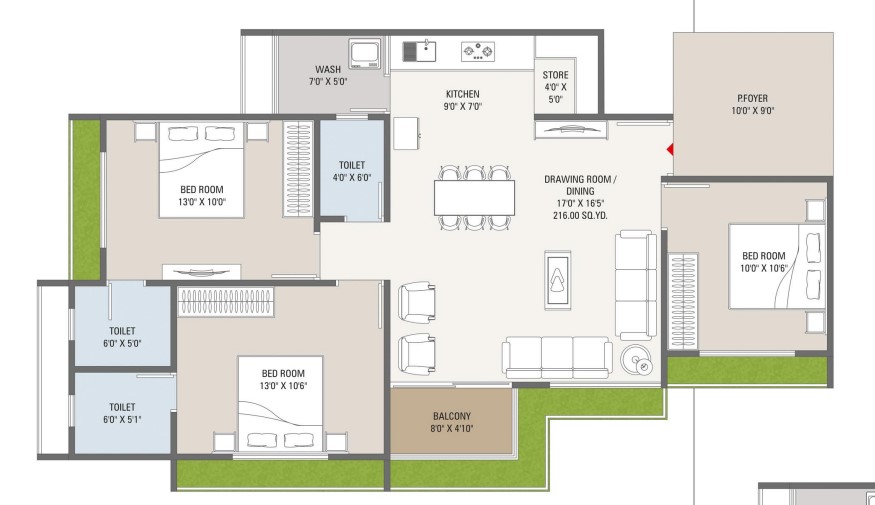 3 BHK floor plan