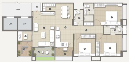 3 BHK floor plan