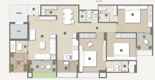 3 BHK floor plan