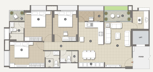 3 BHK floor plan