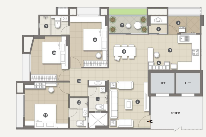3 BHK floor plan