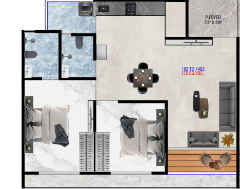 2 BHK floor plan