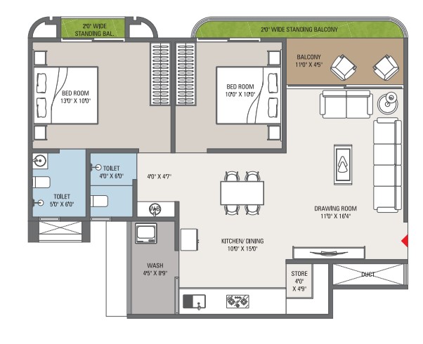 2 BHK floor plan