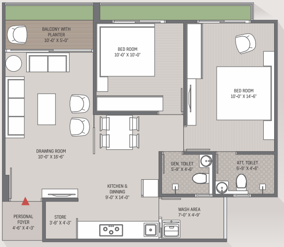 2 BHK floor plan