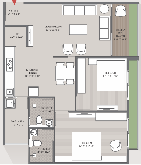 2 BHK floor plan
