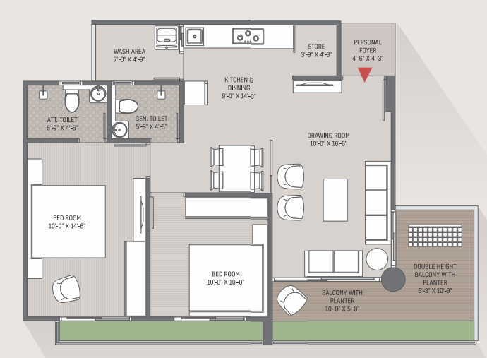 2 BHK floor plan