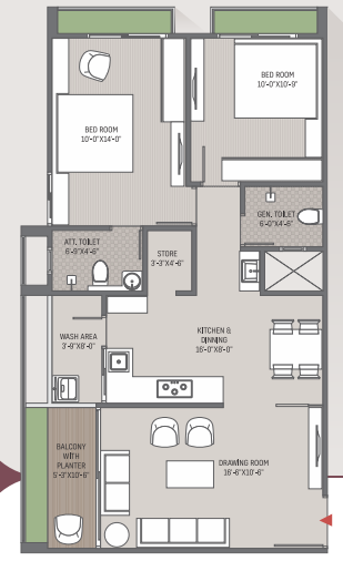 2 BHK floor plan