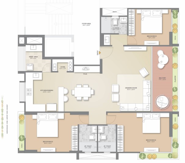3 BHK floor plan