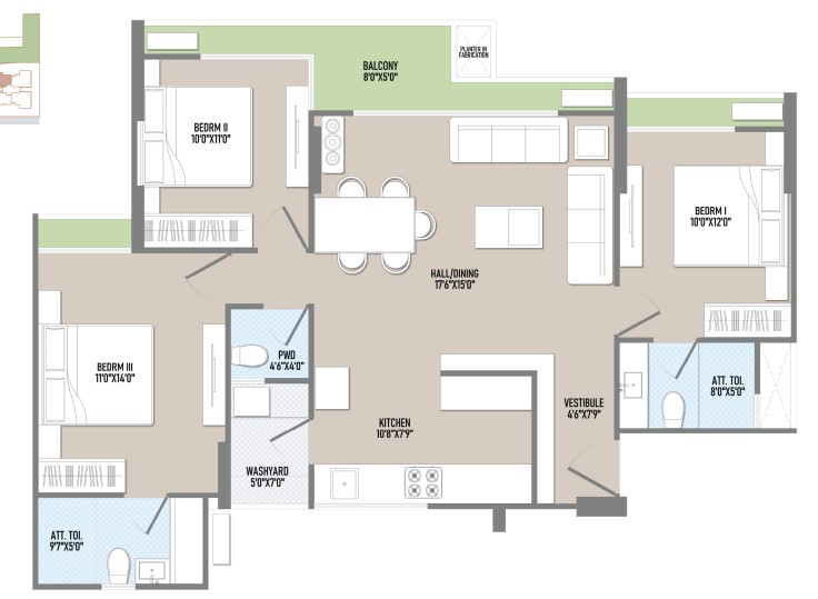 3 BHK floor plan