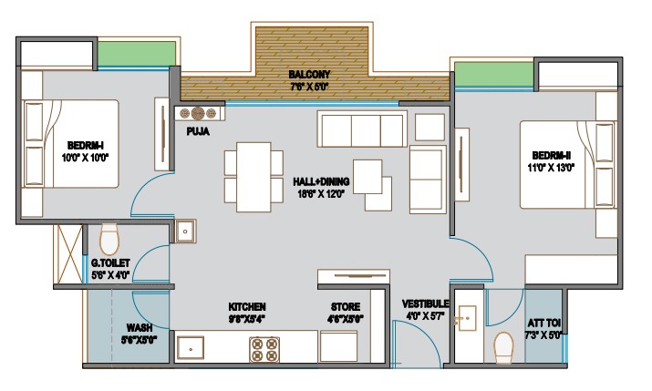2 BHK floor plan