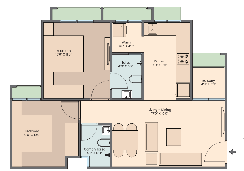 2 BHK floor plan