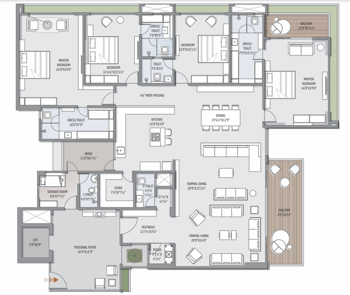 4 BHK floor plan